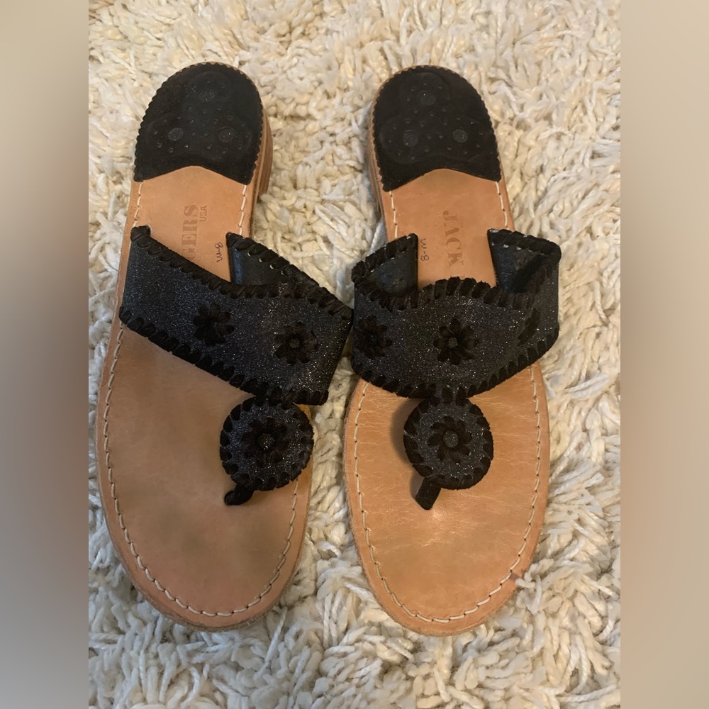 Jack Rogers Flats Black Sparkle and leather trim 8.5 8 1/2 M